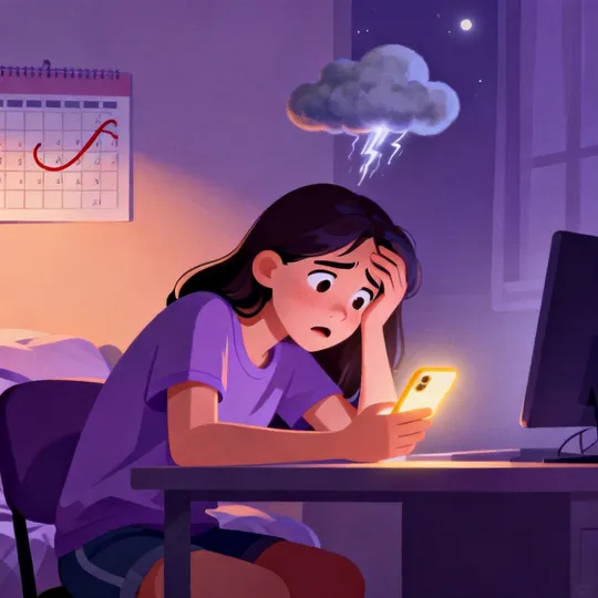 Gestresster Teenager am Schreibtisch am Abend vor dem Vorstellungsgespräch