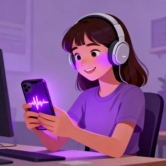 Teenager übt mit KI-Coach-App und Kopfhörern am Handy