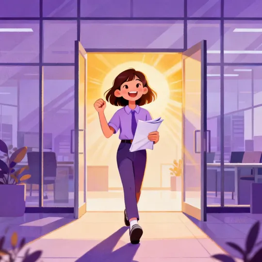 Teenager verlässt nach erfolgreichem Gespräch das Büro mit unterschriebenem Vertrag