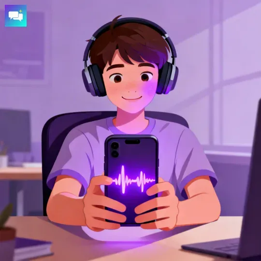 Teenager übt mit KI-Coach-App und Kopfhörern am Handy