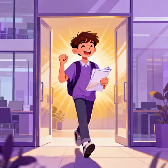 Teenager verlässt nach erfolgreichem Gespräch das Büro mit unterschriebenem Vertrag